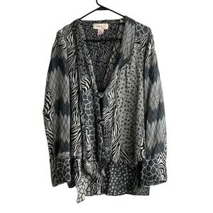 Anu by natural wool blend jacket blazer small mixed print patchwork black gray